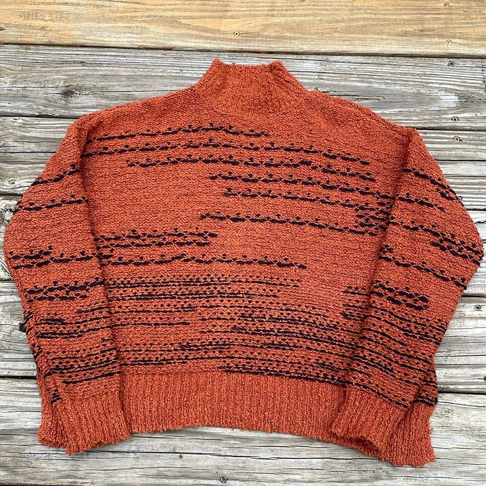 Knox Rose Rust Sweater With Black Stripes Medium